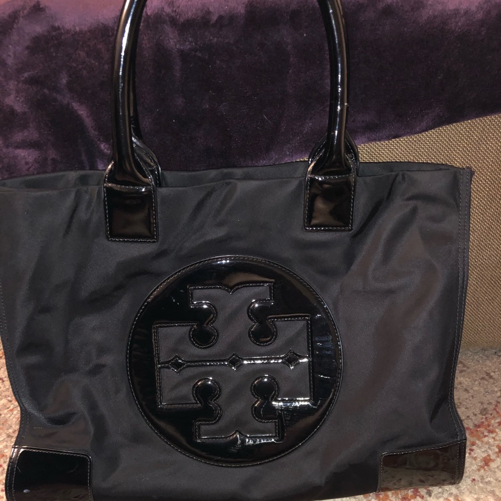 Tory Burch black canvas tote bag